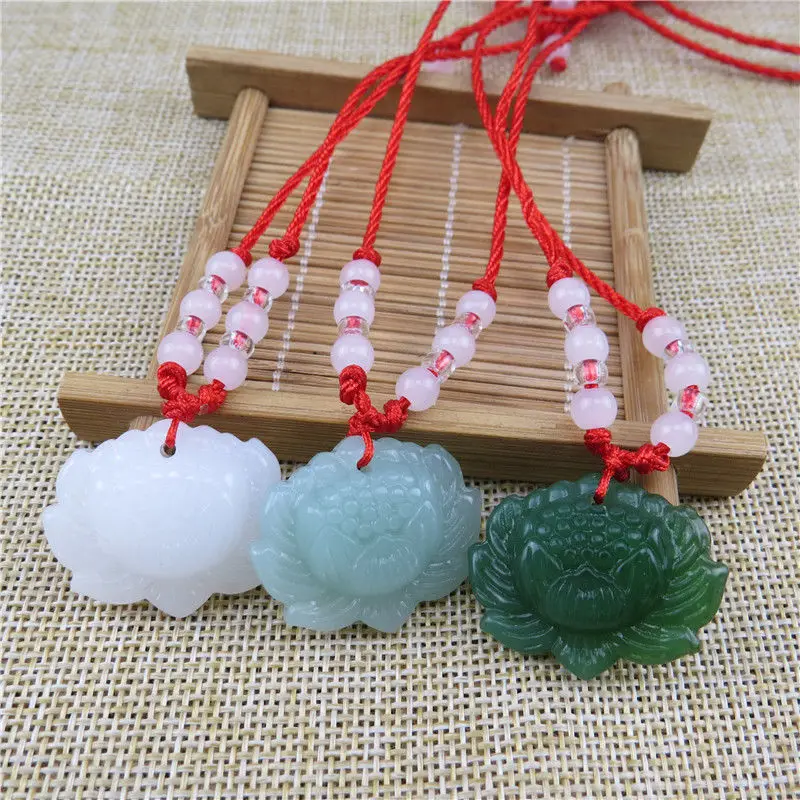 자연스러운 녹색 옥으로 만든 연꽃 펜던트 비즈 목걸이, - Beading 리뷰 및 가격